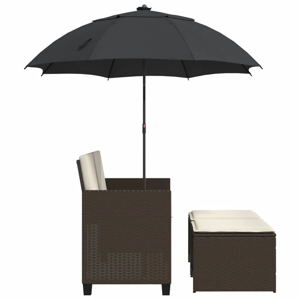 Divano Giardino 2 Posti-Sofa da Giardino-Divanetto da esterno Ombrellone e Sgabelli Marrone Polyrattan