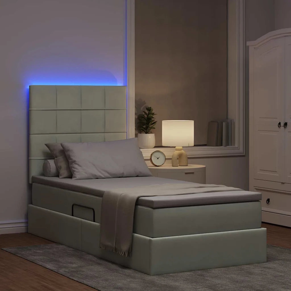 Letto con contenitore e LED Grigio chiaro 90 x 190 cm Velluto