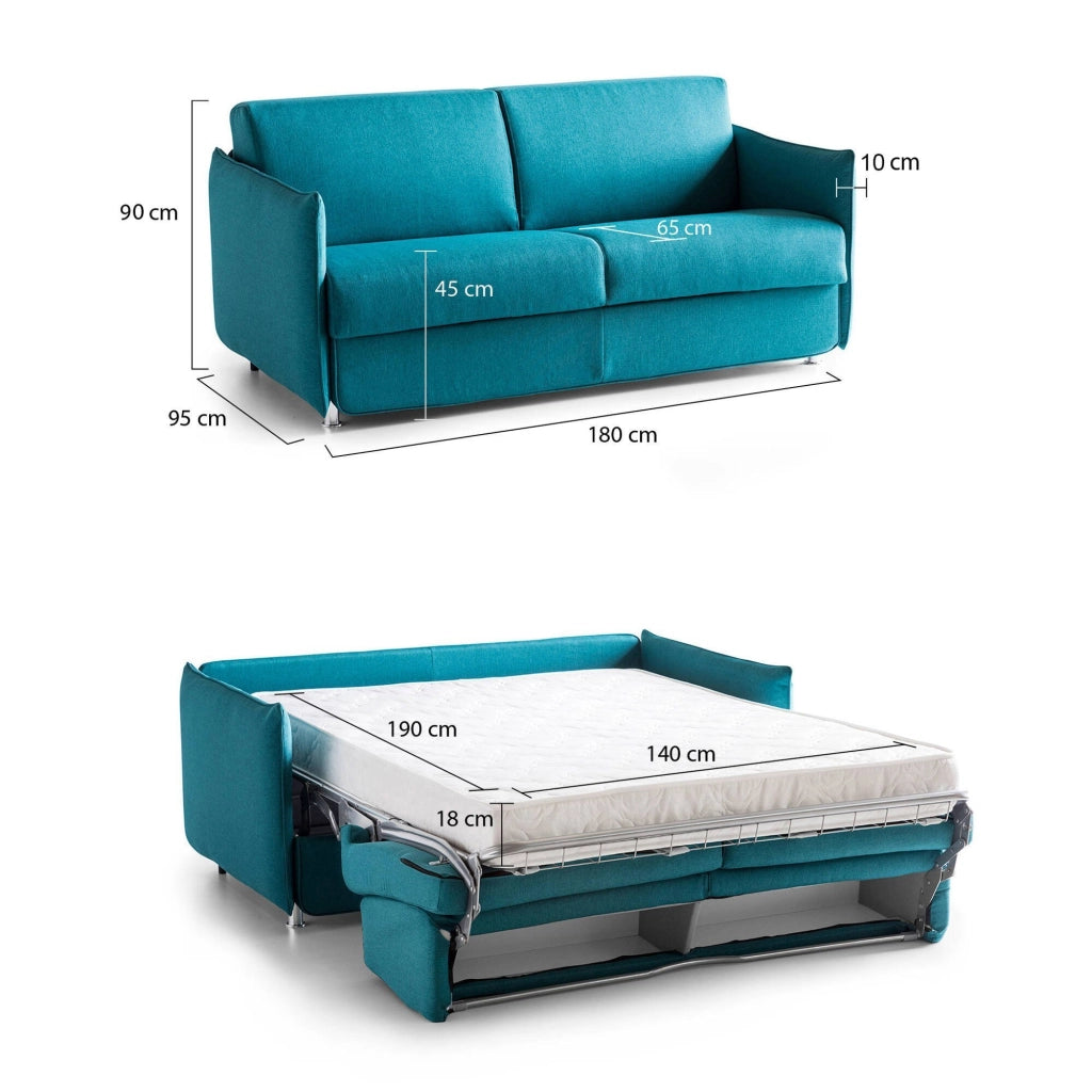 Trissino, Divano Letto 2 Posti Sfoderabile Made in Italy, 180x95 cm Azzurro