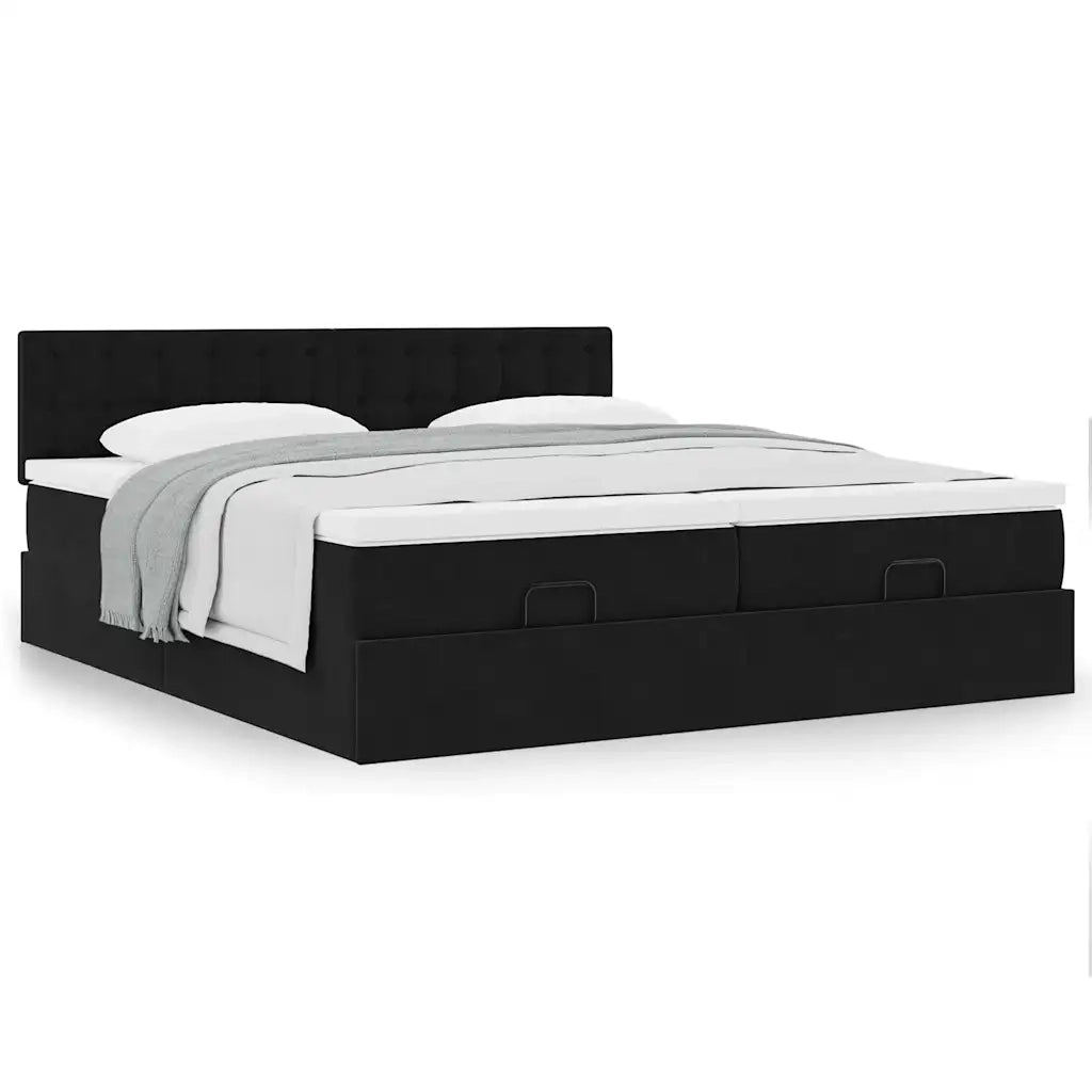 Struttura Letto Pouf con Materassi Nero 180x200 cm in Velluto 3312112