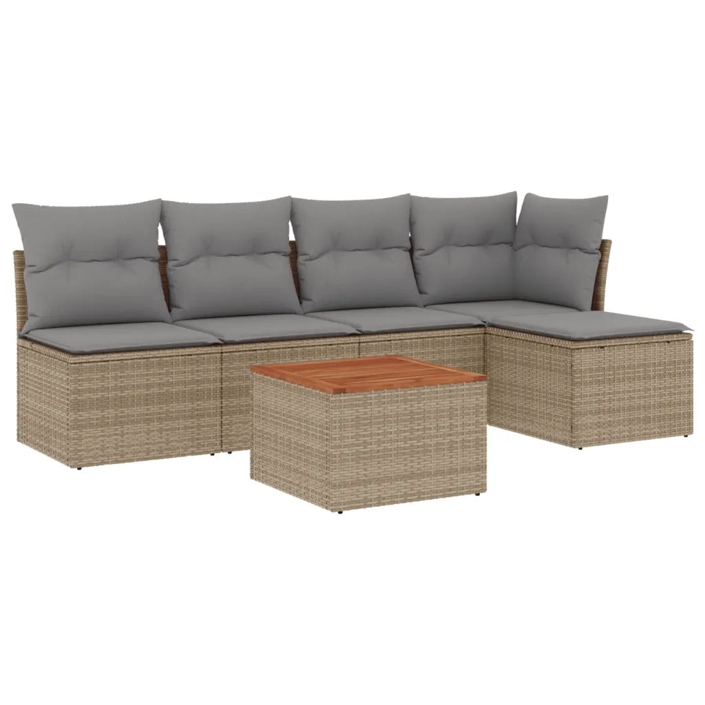 Set Divano da Giardino 6 pz con Cuscini Beige in Polyrattan