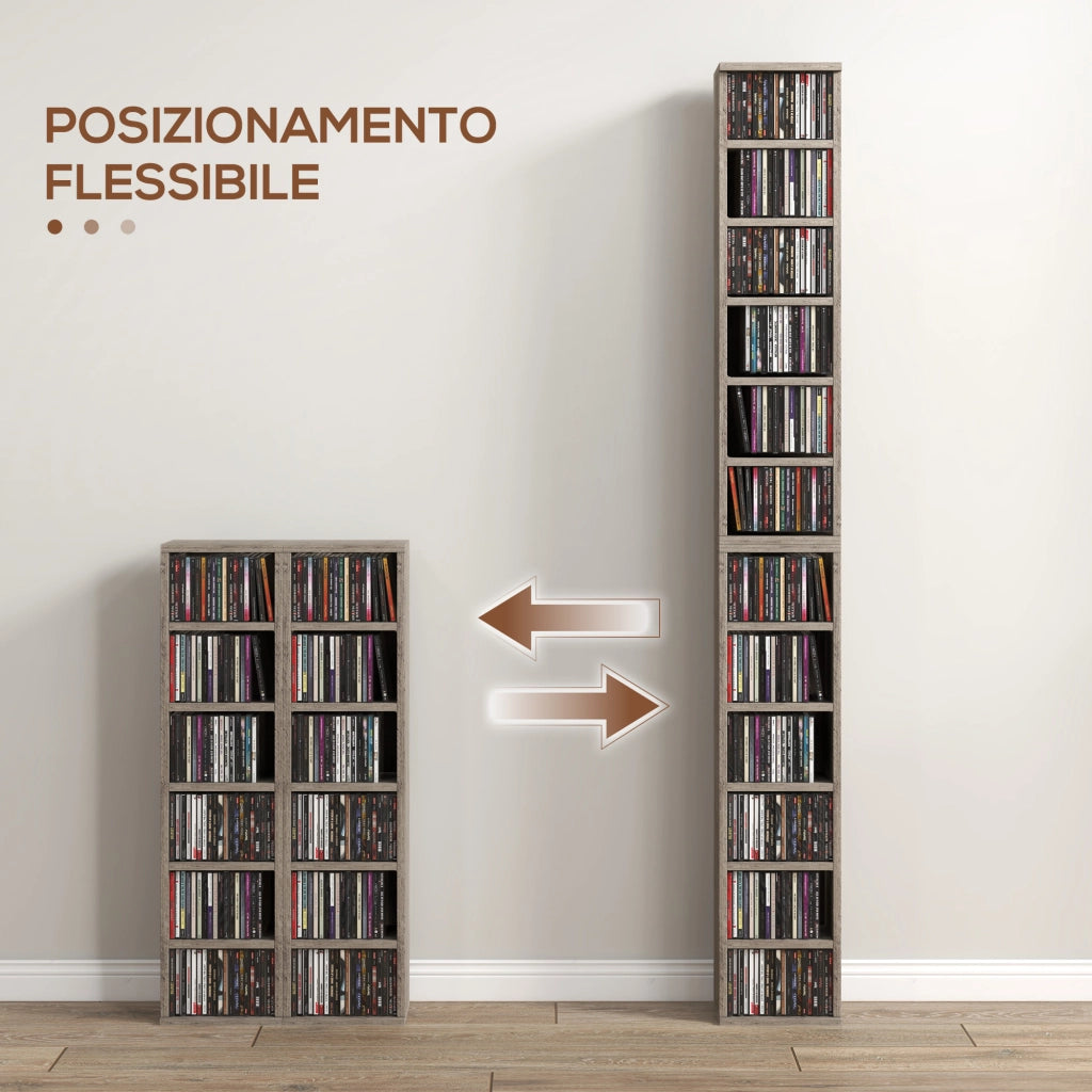Scaffale Porta CD con Mensole Regolabili ¨C Zephmum ¨C Grigio 21x22.5x88.5 cm