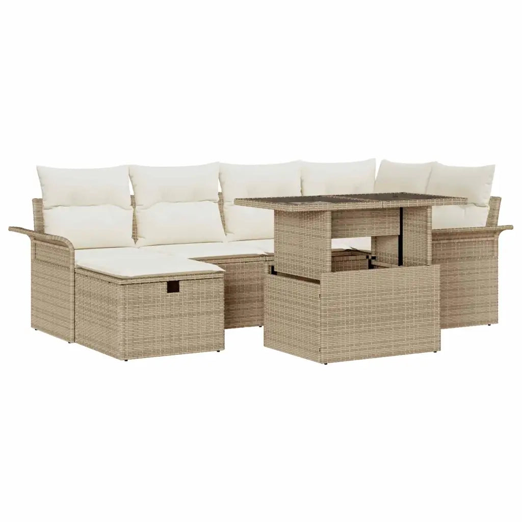 Set Divano da Giardino con cuscino 7 pcs Beige Poly Rattan