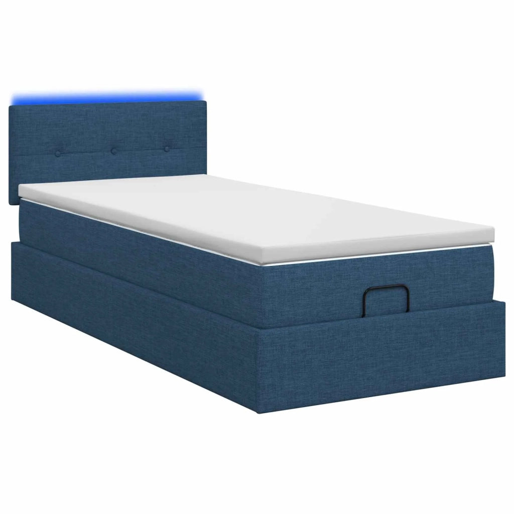 Letto Ottomano con Materasso e LED Blu 90 x 200 cm Tessuto 3456883
