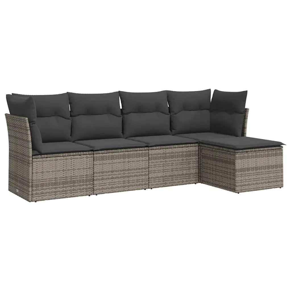 Set Divano da Giardino 5 pz con Cuscini Grigio in Polyrattan 3217560