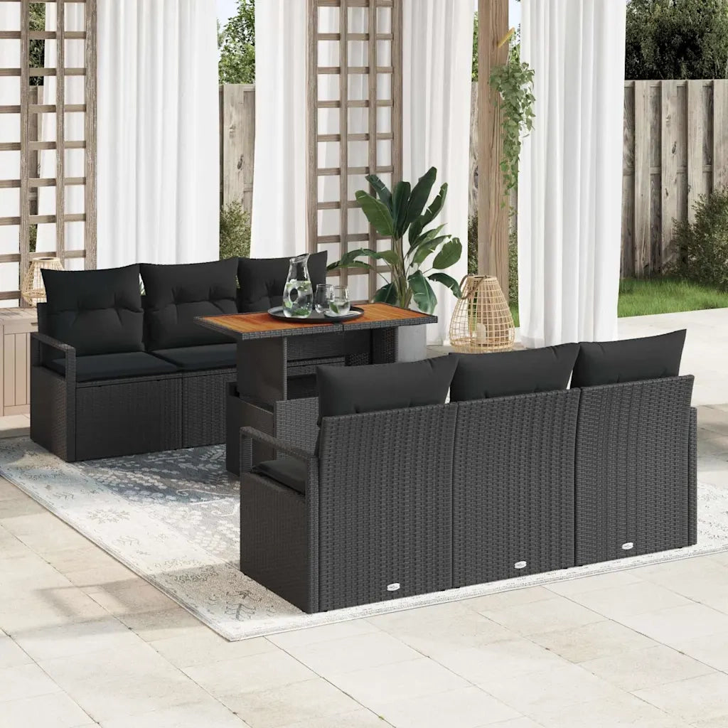 Set Divano da Giardino con archiviazione 7 pcs Nero Poly Rattan 3358396