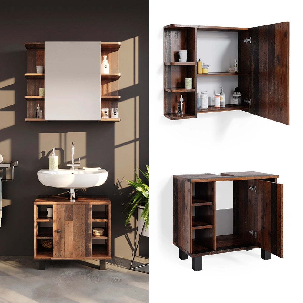Vicco Set mobili bagno Rovere rustico 2 parti