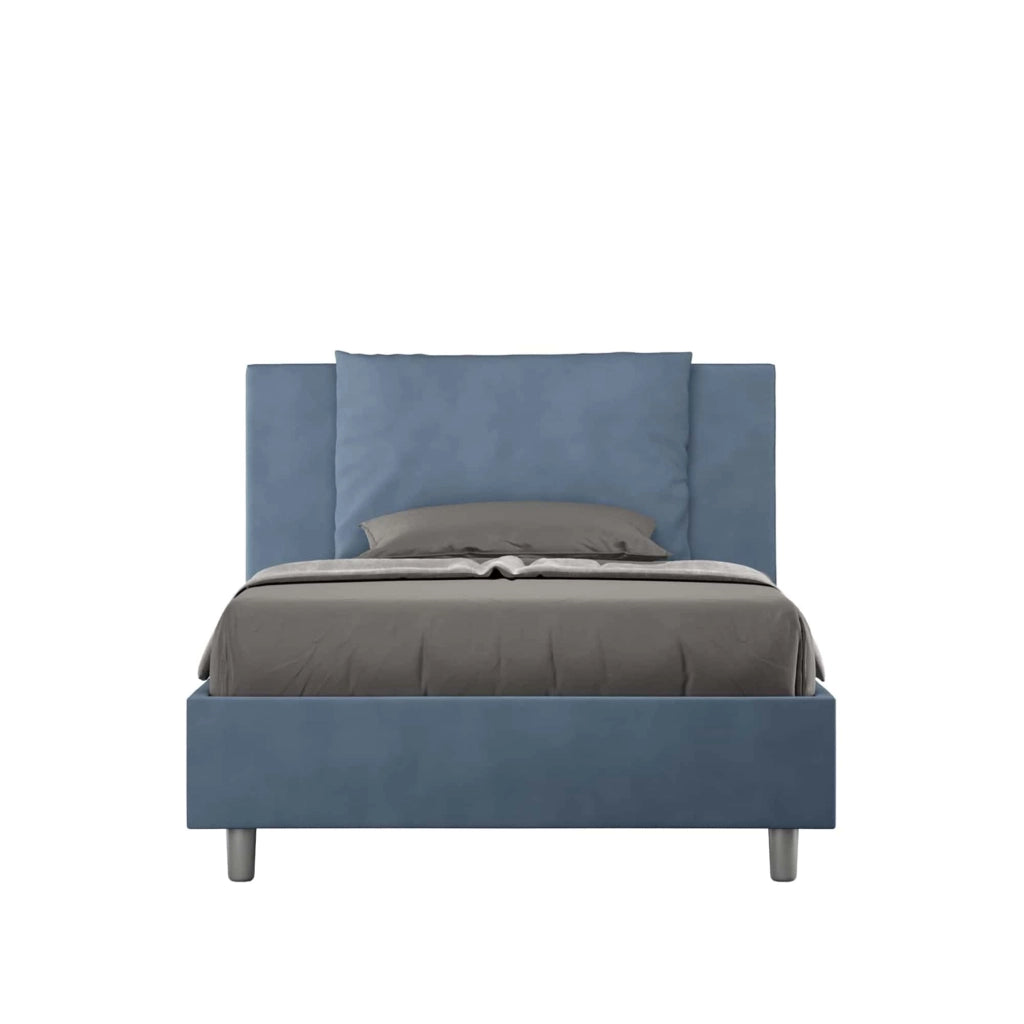 BS COM Letto una piazza e mezza senza rete imbottito 120x200 microfibra blu