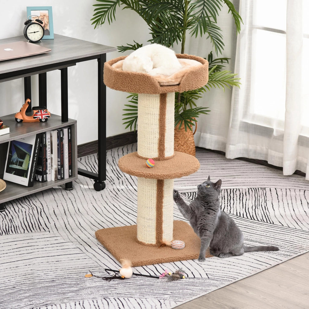 Tiragraffi per Gatti con Sisal e Piattaforma ¨C Minimal ¨C 91 cm Marrone Chiaro