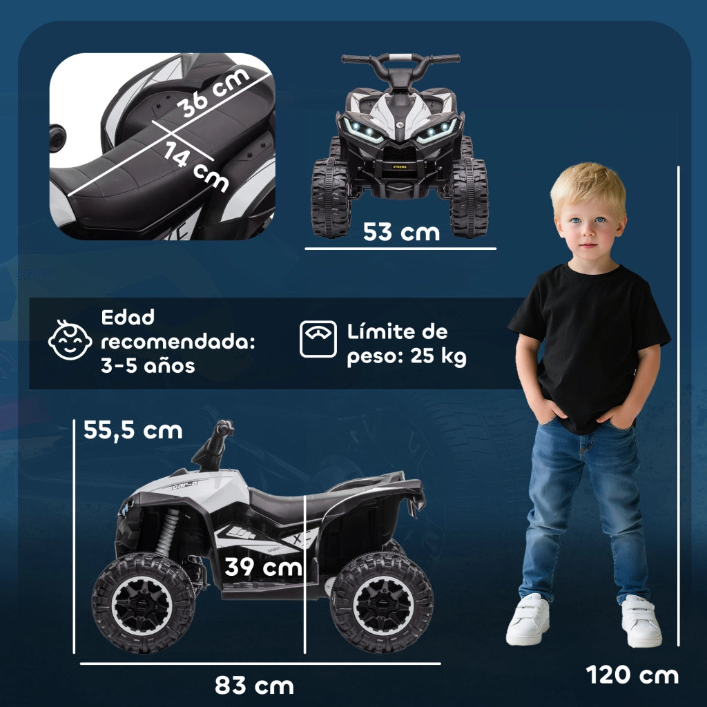 Quad Elettrico per Bambini 3-5 Anni ¨C Minimal ¨C 83x53x55.5 cm, Nero e Bianco
