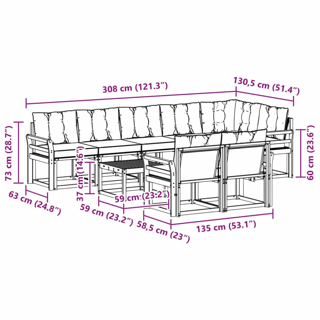 Set di divani da esterno 9 pcs Grigio Naturale e Chiaro 3368810