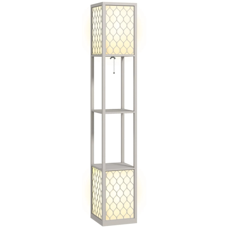 Lampada da terra moderna con 2 ripiani, interruttore a catenella, grigio chiaro