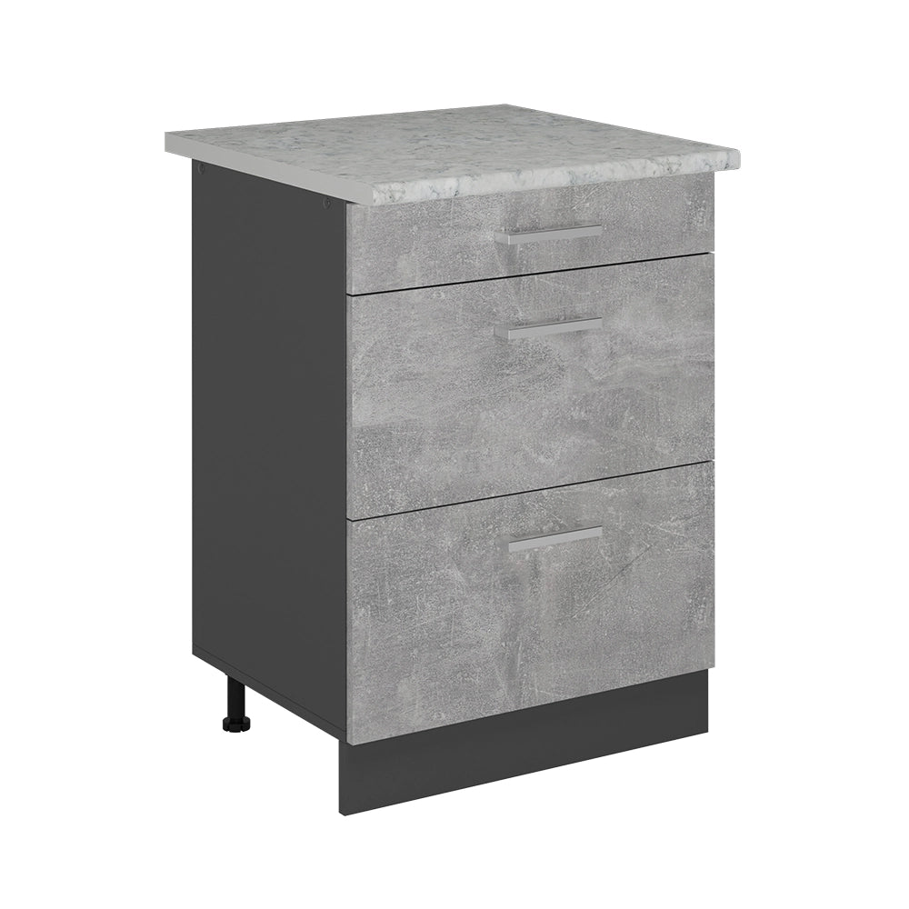 Vicco Mobiletto base per cucina Calcestruzzo 60 cm con cassetti, marmo AP