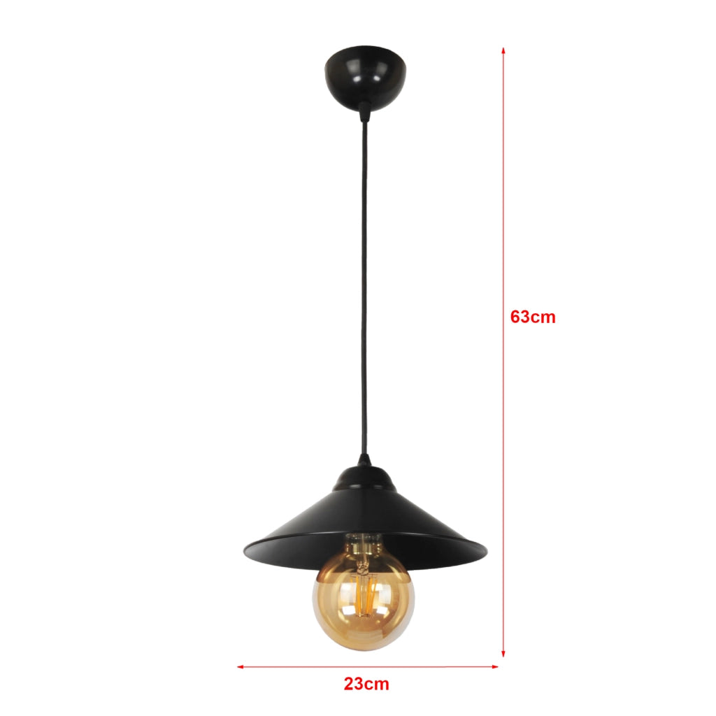 Lampada a Sospensione 'Aberaeron' Lampada Pendente con Paralume a Cono Piatto Nero - lux.pro