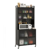 Mobile da cucina 80 x 40 x 178 cm con 6 ripiani e ante a battente traslucide stile moderno acciaio al carbonio nero 20_0015277