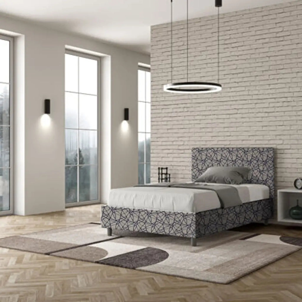 Letto una piazza e mezza con rete imbottito 120x210 tessuto Era 9 blu Adele