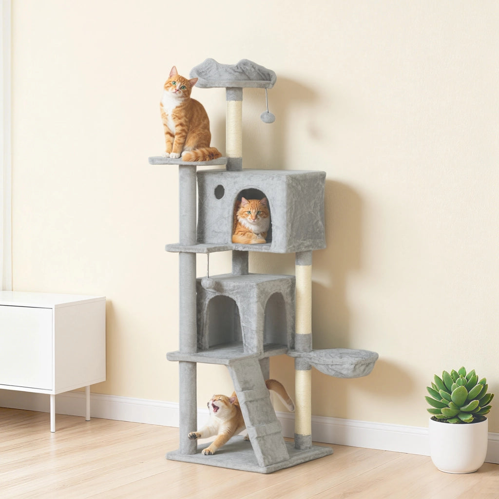 Tiragraffi per Gatti con Letto e Piattaforme ¨C zephmum ¨C Grigio Chiaro