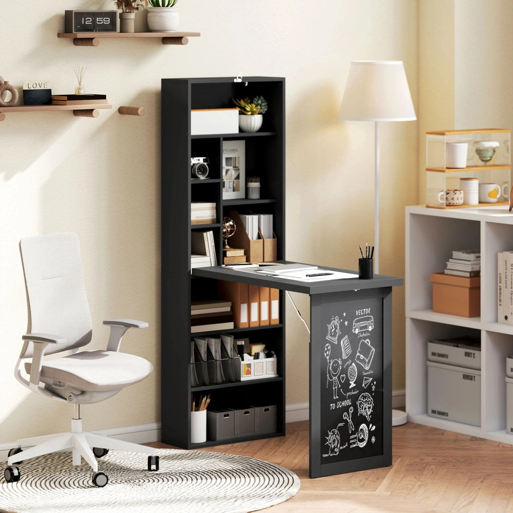 Scrivania con libreria, ripiani regolabili e lavagna ¨C Minimal ¨C 98x51x153cm, nero
