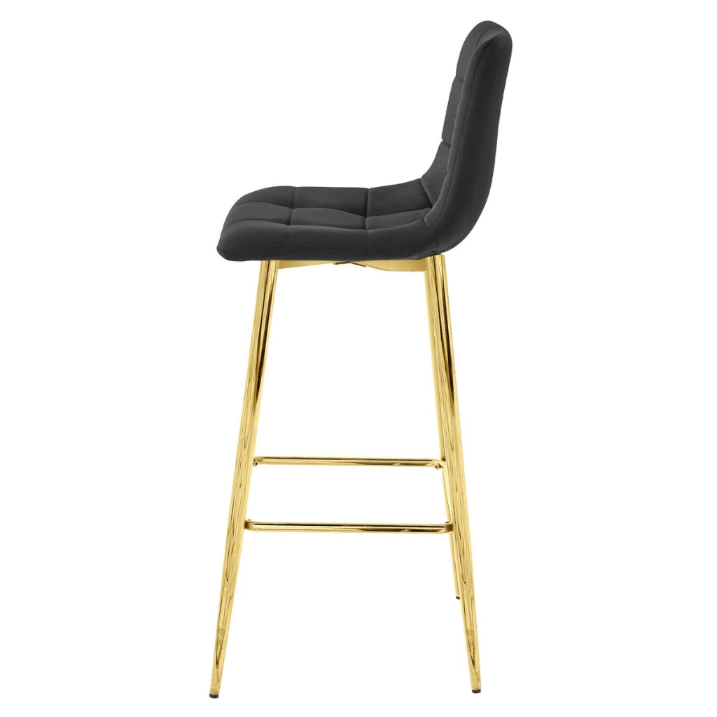 Sgabello da bar Arceto in velluto nero con gambe dorate