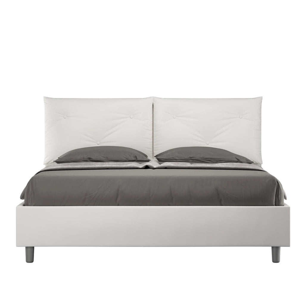 BS COM Letto matrimoniale con rete imbottito 160x190 similpelle bianco