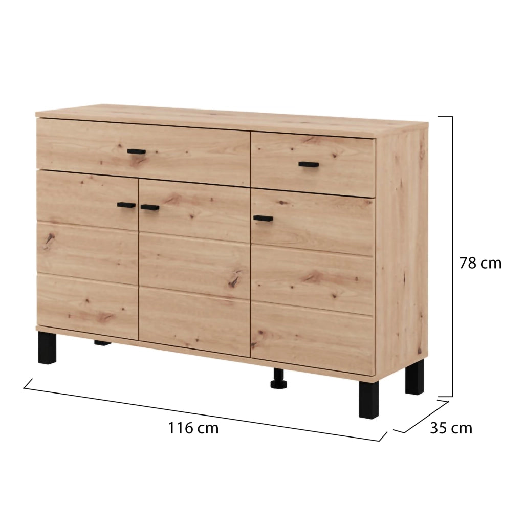 Madia Jerico, Credenza 3 Ripiani, 116x35x78h cm Marrone Rovere Nodi