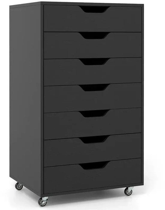 Contenitore per archiviazione mobile con 7 cassetti, ruote, colore nero