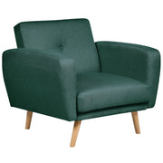Poltrona imbottita in tessuto verde trasformabile schienale regolabile gambe in legno soggiorno moderno e minimalista