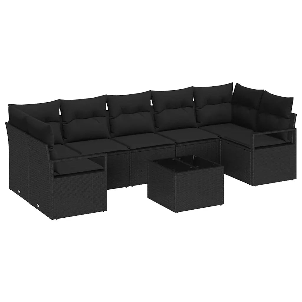 Set Divano da Giardino 8 pcs Nero Polyrattan, Acciaio e Vetro 3354972