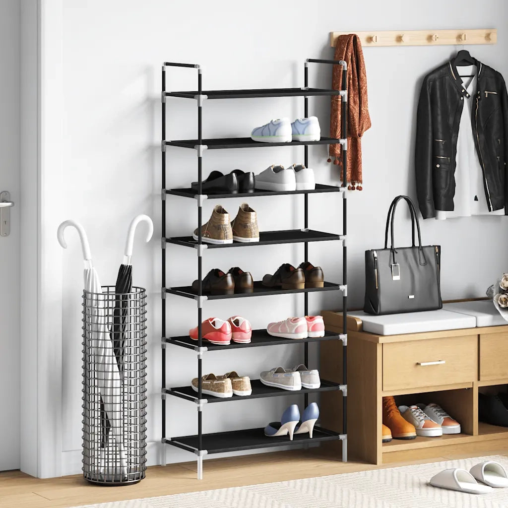 Scarpiera | Mobile per scarpe con 8 Ripiani in Metallo e Tessuto non Tessuto Nero