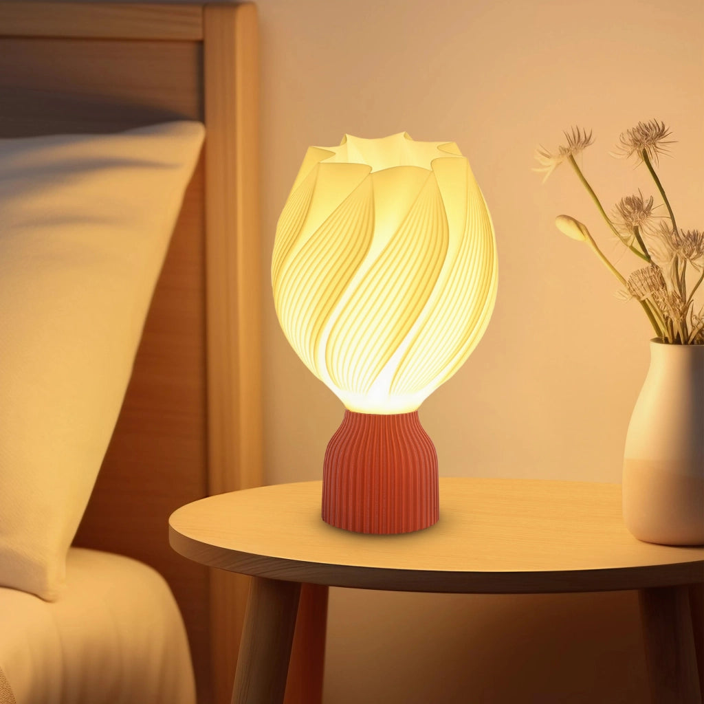 Lampada da tavolo LED 3D a forma di petali ¨C Xylo ¨C luce calda ?16,5x28 cm bianco e terracotta