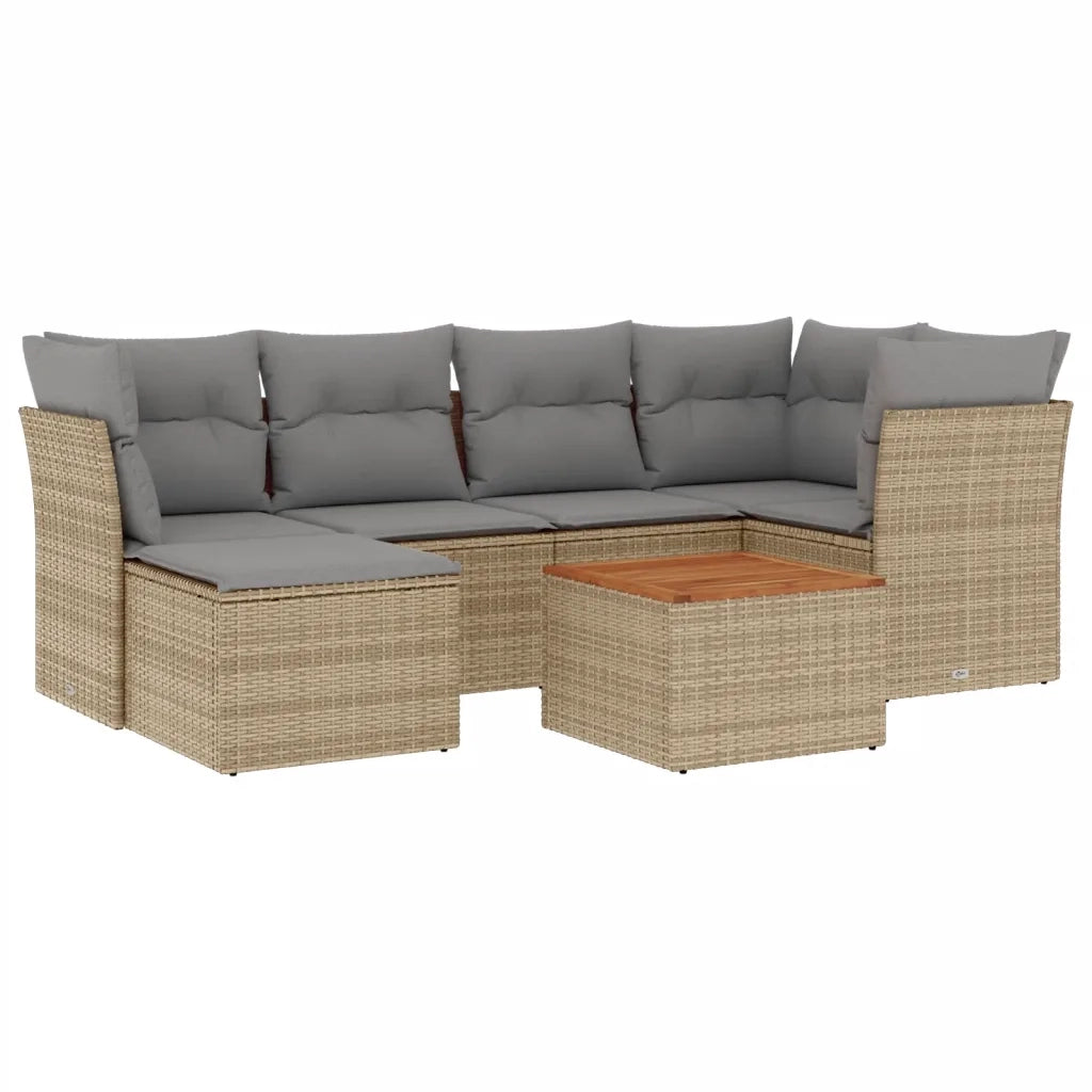 Set Divano da Giardino 7 pz con Cuscini Beige Misto Polyrattan
