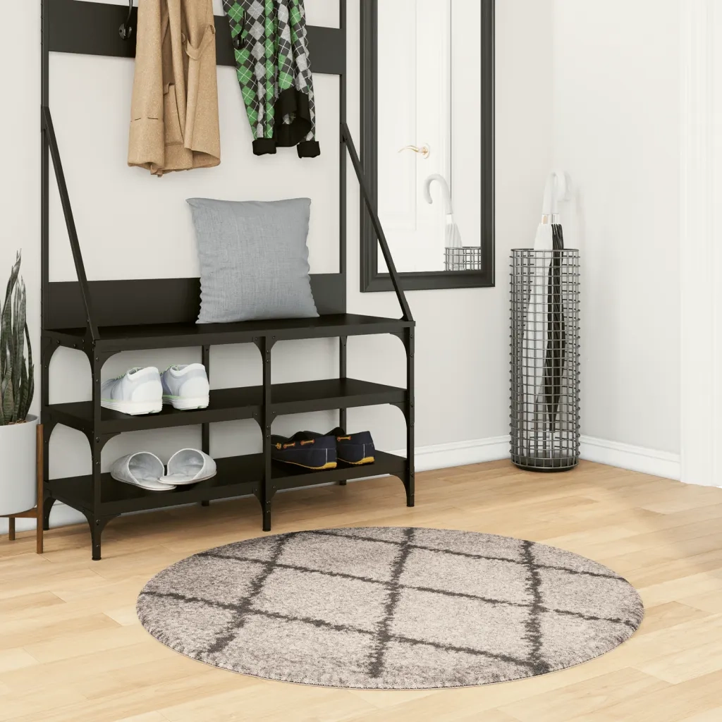 Tappeto del soggiorno | Tappeto Shaggy PAMPLONA a Pelo Lungo Beige e Antracite ? 100 cm