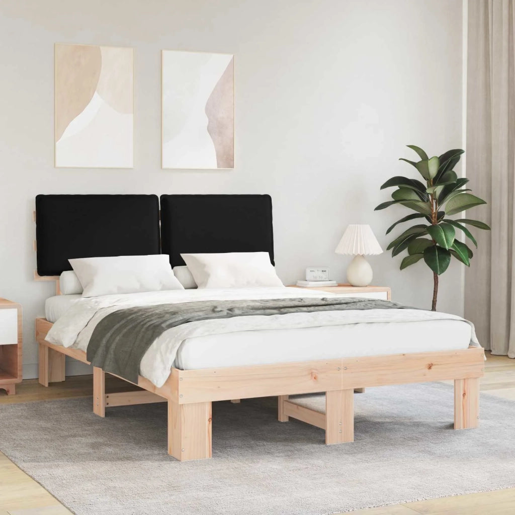 Letto con Testiera Rivestita-Struttura Letto con Testiera Nero 150 x 200 cm Pino massello 699714
