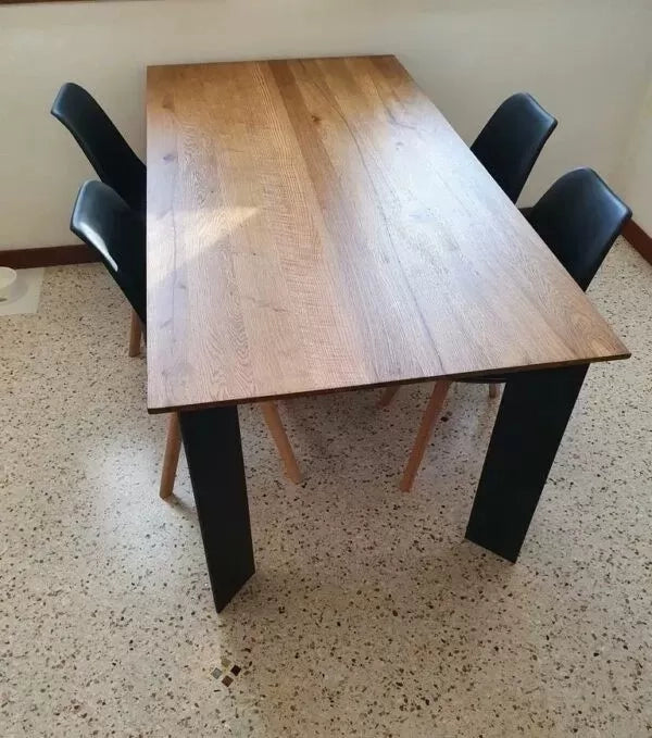 Tavolo fisso in legno rovere nodato 250x100 spessore 4 cm gambe metallo (1672) - Mobili 2G