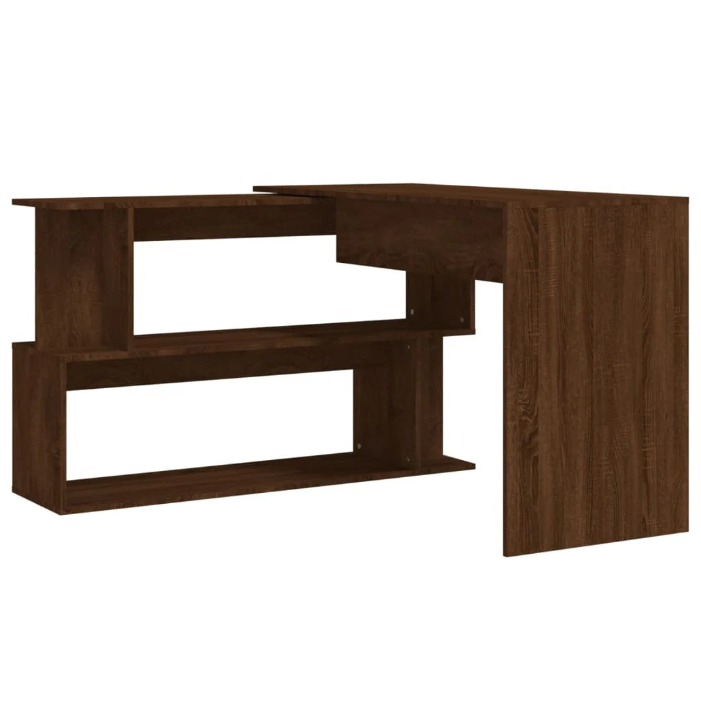 Scrivania angolare postazione computer scrivania da studio rovere 200 x 50 x 76 cm legno ingegnerizzato marrone 02_0023677