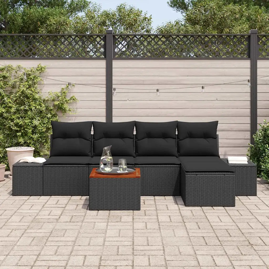 Set Divano da Giardino con archiviazione 6 pcs Nero polyrattan 3356616