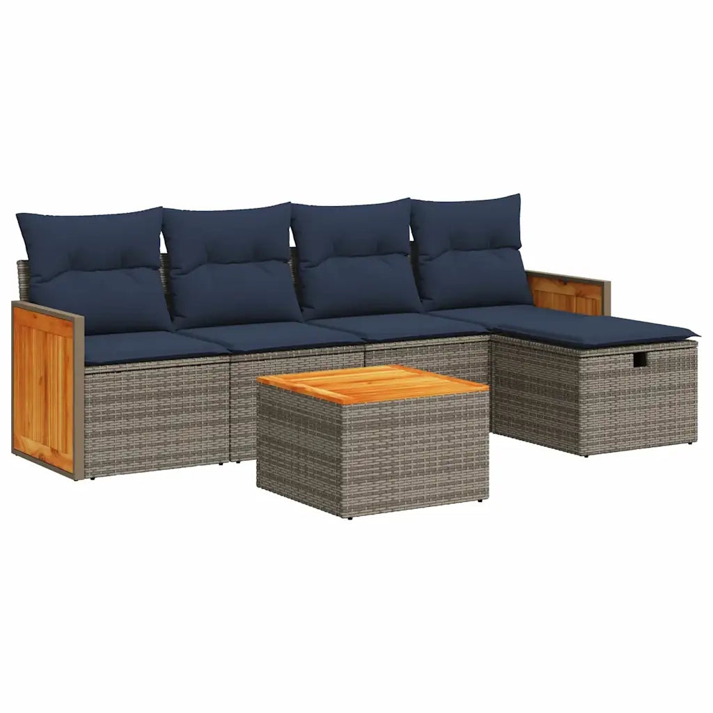 Set Divano da Giardino 6 pz con Cuscini Grigio in Polyrattan 3326023