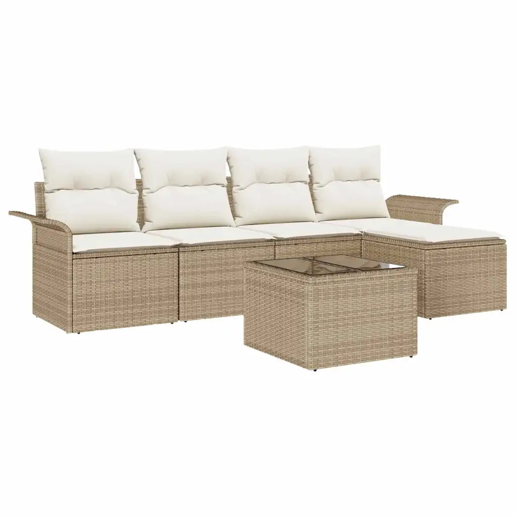 Set Divano da Giardino con cuscino 6 pcs Beige polyrattan