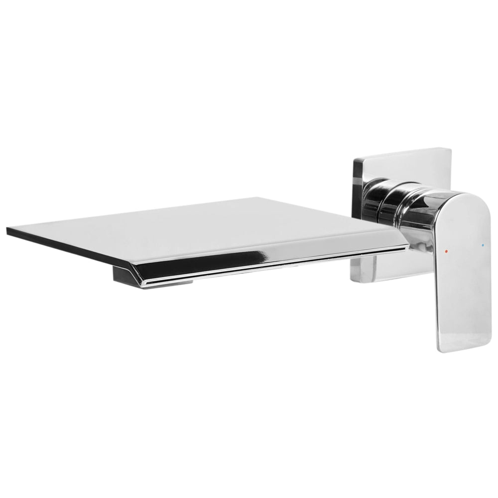 Rubinetto a cascata per lavabo a parete in ottone argentato monocomando