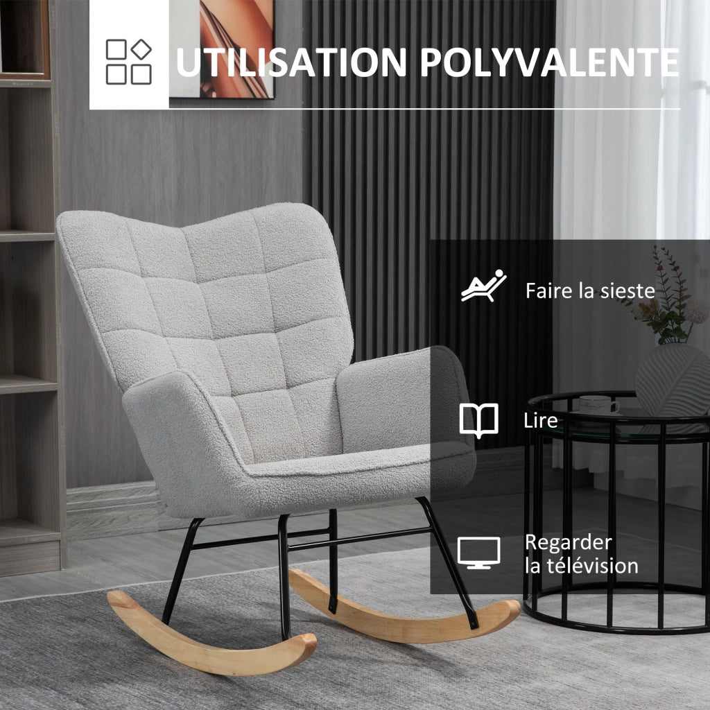 Poltrona a dondolo ¨C Minimal ¨C Boucl¨¦ grigio chiaro 71x98x101 cm