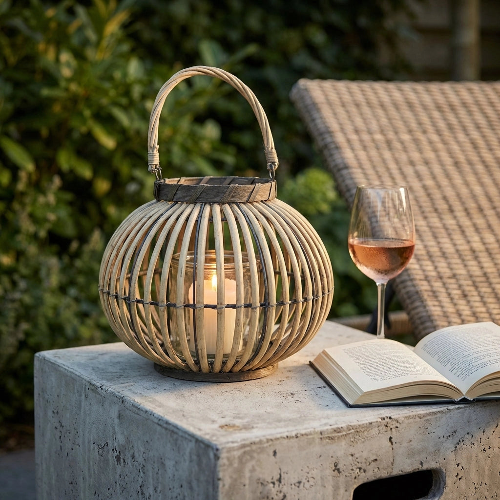Lanterna in Vimini in Vimini Vetro cm 16x16x24 - ISA