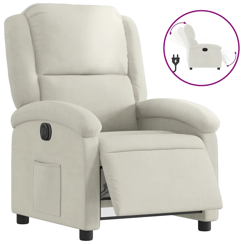 Poltrona | Sedia Relax Elettrica Reclinabile Crema in Velluto