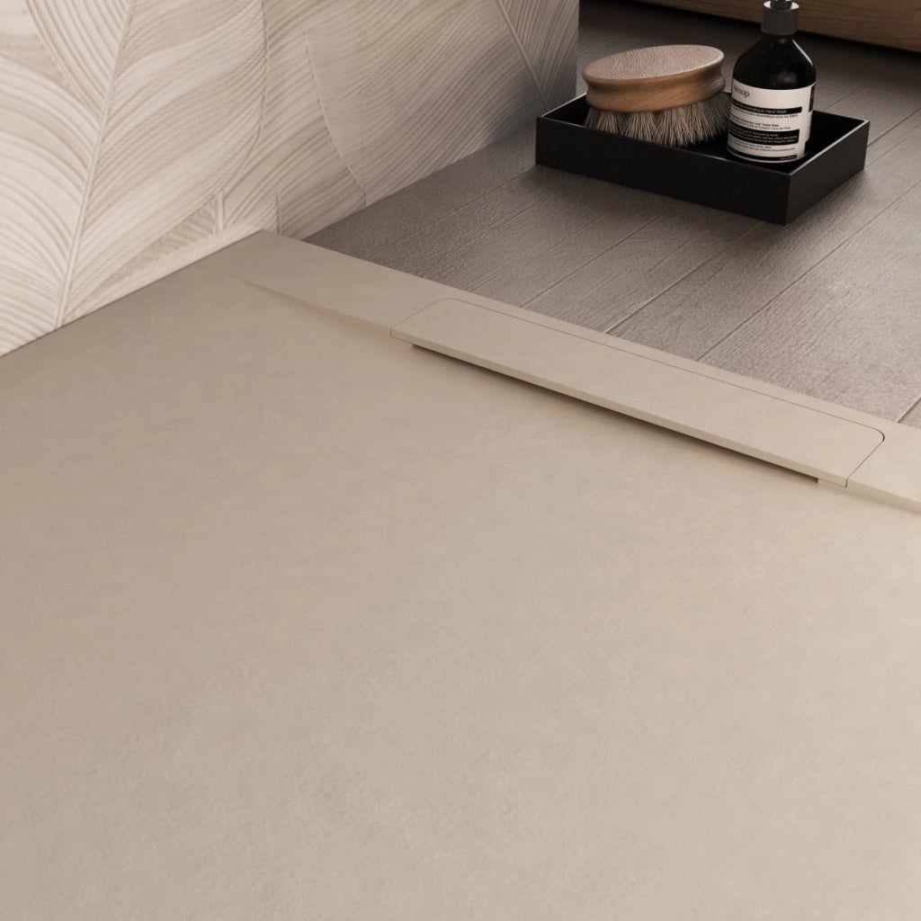 Piatto doccia in marmoresina crema effetto pietra cemento vincent, misura 80x110