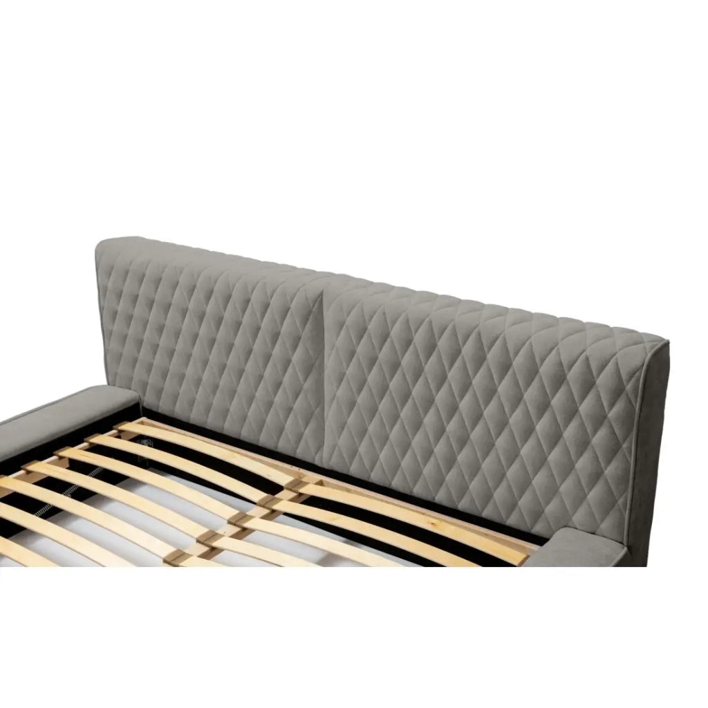 Letto contenitore VERNON – Tessuto ciniglia bouclé cenere taupe – 180x200 cm – Rete sollevabile – Design di alta gamma