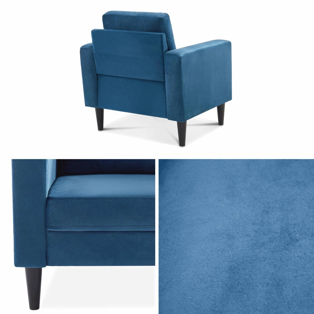 Poltrona scandinava in legno e velluto, blu