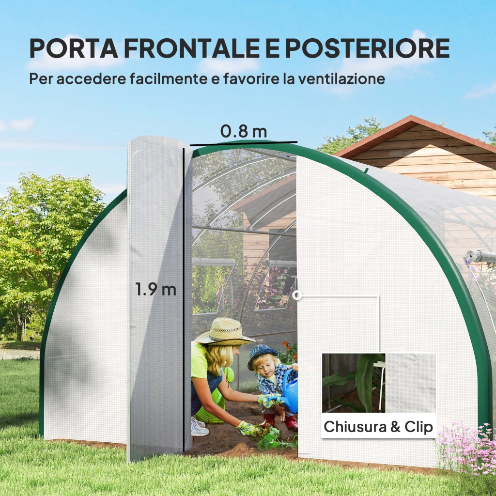 Serra da Giardino ¨C Minimal ¨C Bianco e Verde, 6x3 m, PE, Poliestere, Acciaio Zincato