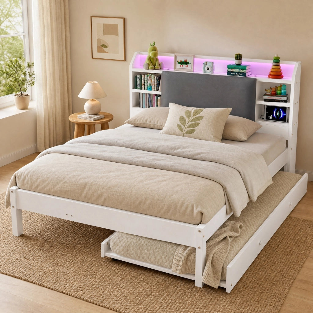 LETTO 120x200 cm con letto estraibile 90x190 cm bianco