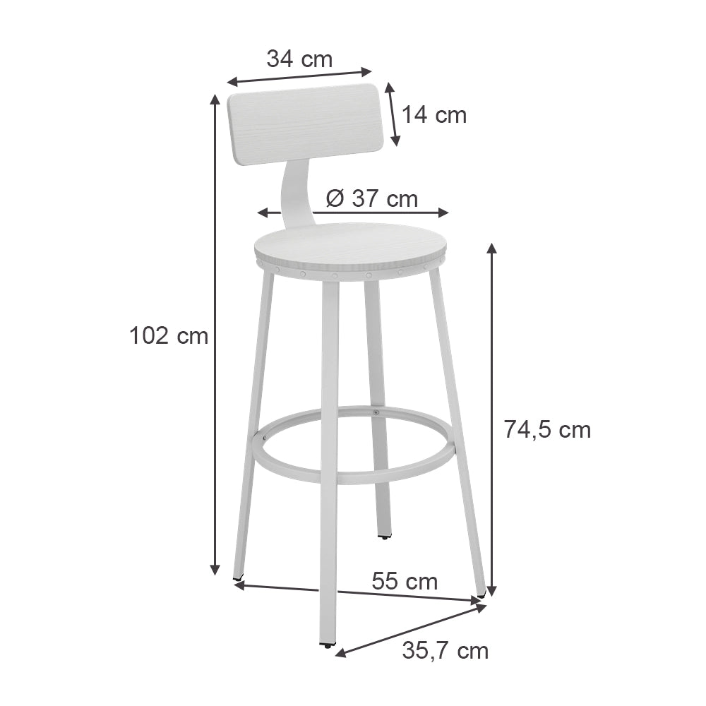 Vicco Sgabelli da bar Bianco 34 x 102 cm Set di 2