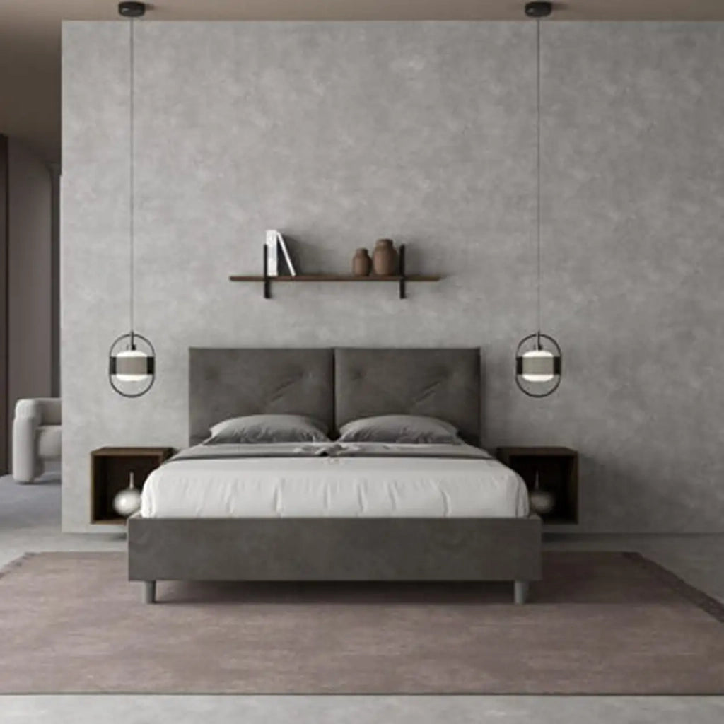 Letto matrimoniale con rete imbottito 160x190 microfibra grigio Appia