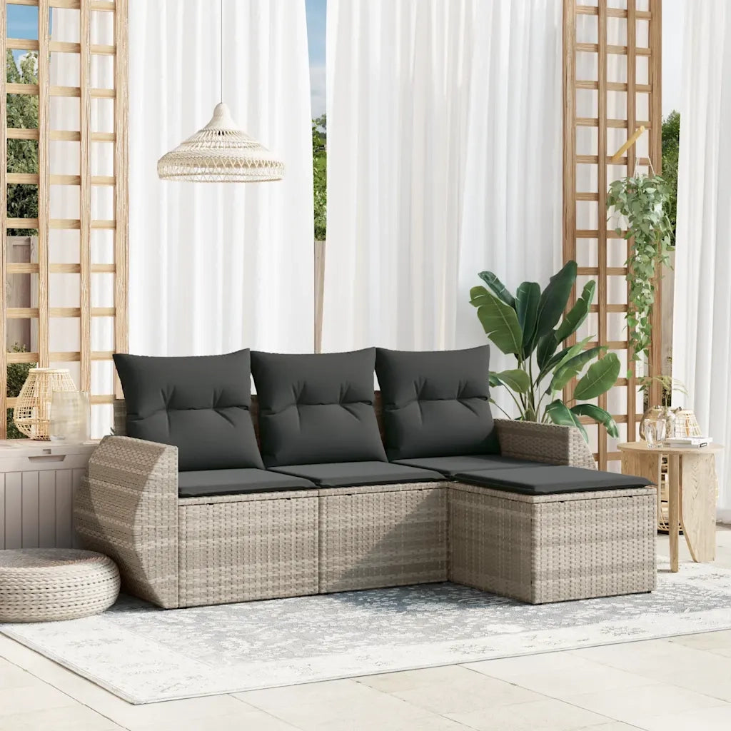 Set Divano da Giardino 4pz | Set Salotto da Giardino con Cuscini Grigio Chiaro Polyrattan